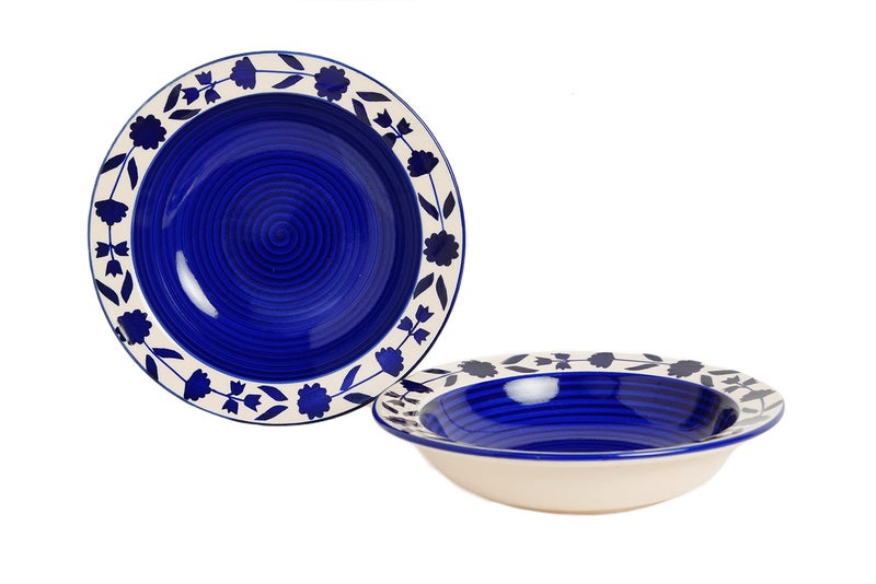 Yourowndcor Ceramic Umrao Hand-Painted Deep Pasta Plate| Soup Plate | Snack Plate |Microwave Safe, Oven Safe |Set of 2 Plates 7 inches |Microwave Safe & Oven Safe| - Image 1