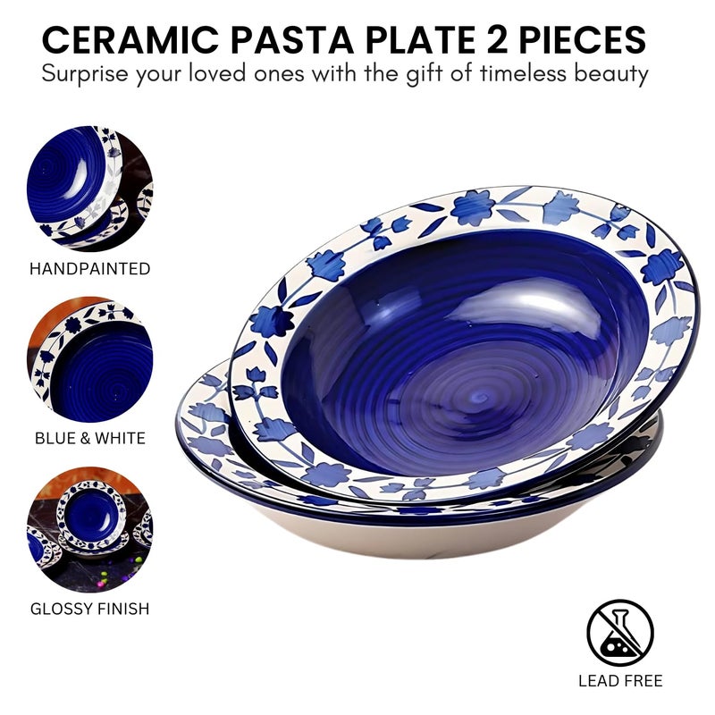 Yourowndcor Ceramic Umrao Hand-Painted Deep Pasta Plate| Soup Plate | Snack Plate |Microwave Safe, Oven Safe |Set of 2 Plates 7 inches |Microwave Safe & Oven Safe| - Image 4