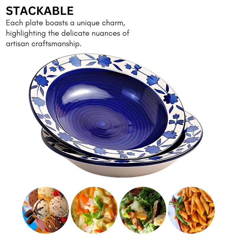 Yourowndcor Ceramic Umrao Hand-Painted Deep Pasta Plate| Soup Plate | Snack Plate |Microwave Safe, Oven Safe |Set of 2 Plates 7 inches |Microwave Safe & Oven Safe| - Image 5