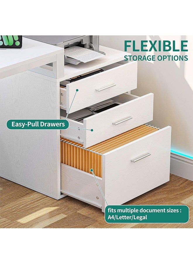 مكتب كمبيوتر متعدد الوظائف مع رفوف وأدراج تخزين، مكتب عمل مدمج بإضاءة LED ومحطة شحن، مكتب منزلي طاولة دراسة عالية السعة للطلاب، طاولة ألعاب للرياضات الإلكترونية، منضدة عمل للمكتب المنزلي - Image 5