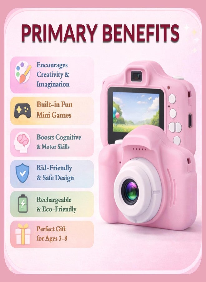 KAIMENGLONG Kids Digital Camera Toy 3.0MP 1080P Video Camera with 2-Inch Screen & 32GB Capacity USB Rechargeable, Fun, Educational & Birthday Gift for Boys & Girls Age 3-12 Pink with 4GB SD Card Free - Image 3
