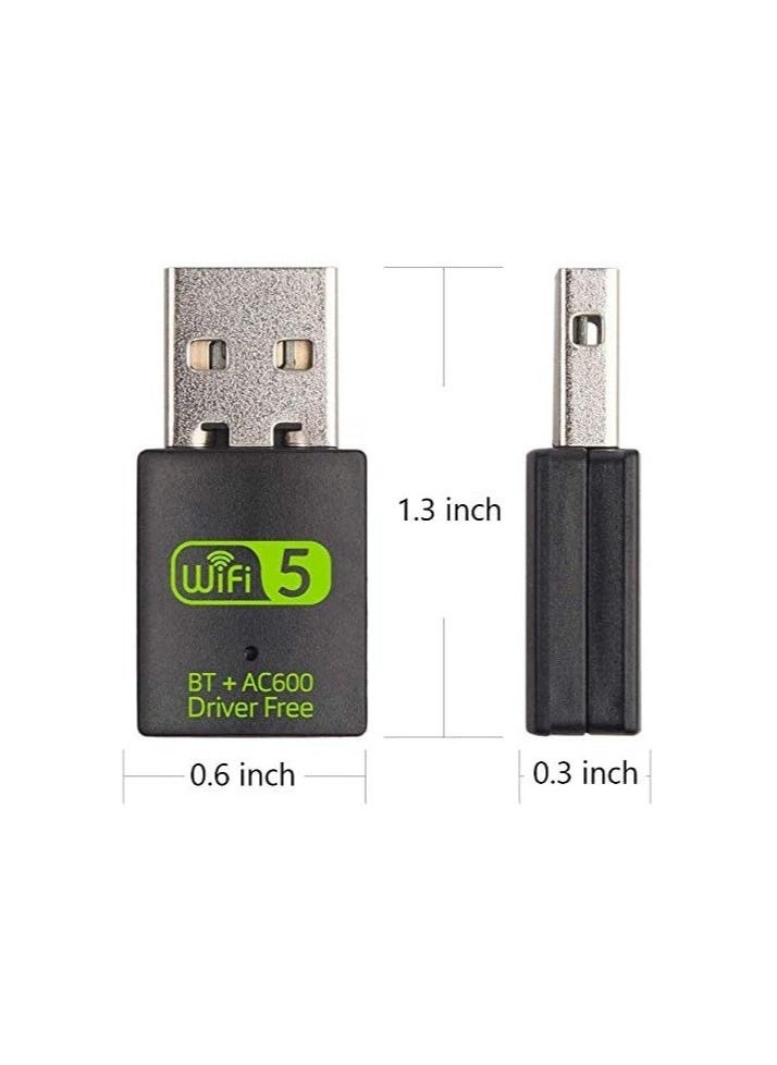 ULHYC - USB WiFi Bluetooth Adapter, 600Mbps Dual Band 2.4/5Ghz Wireless Network External Receiver, Mini WiFi Dongle for PC/Laptop/Desktop - Image 1