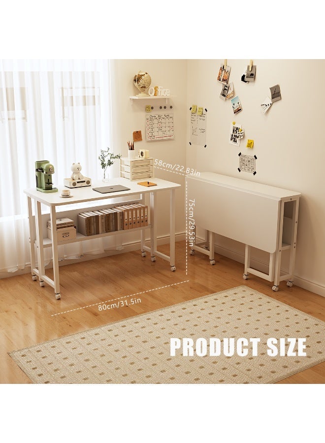 ميشيدا مكتب كمبيوتر منزلي مكتبي، مكتب مطوي بحصة تخزين متكاملة، مع عجلات لسهولة النقل لمحطة عمل الكمبيوتر - Image 4