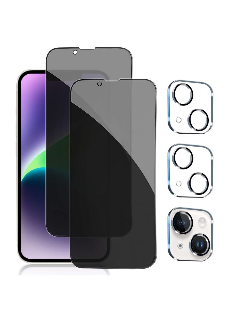 [2+2 Pack] iPhone 14 Plus Privacy Screen Protector with Camera Lens Protector Full Coverage Anti-Spy Tempered Glass Film 9H Hardness Upgrade Edge Protection Easy Installation Bubble Free Specially De - Image 1
