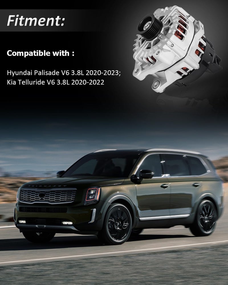 Bestview مولد كهربائي 180 أمبير متوافق مع هيونداي باليسايد 2020-2023 3.8 لتر؛ كيا تيليورايد 2020-2022 3.8 لتر - بديل لرقم OEM GM# 37300-3L060 2722099 - Image 2