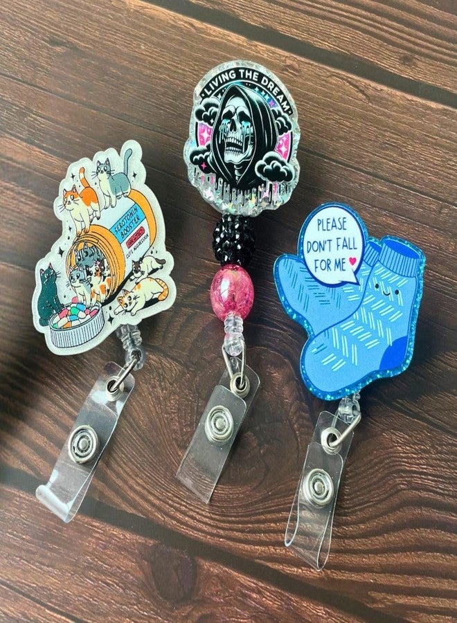 YJ PREMIUMS Living The Dream Funny Halloween Badge Reel Retractable ID Name Holder Clip Fun Spooky Ghost Skull Grim Reaper Radiology Skeleton Sarcastic ER Tech RN CNA MA Life Nurse Nursing Gifts Accessories - Image 5
