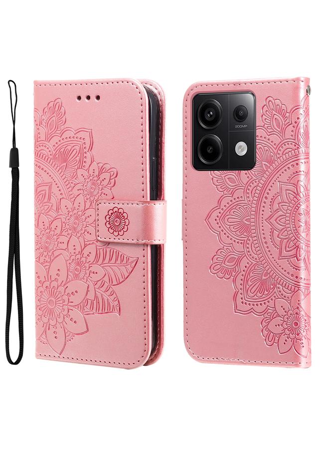 The Bros Case For Xiaomi Redmi Note13 Pro 5G Global 7-petal Flowers Embossing Leather Phone Case