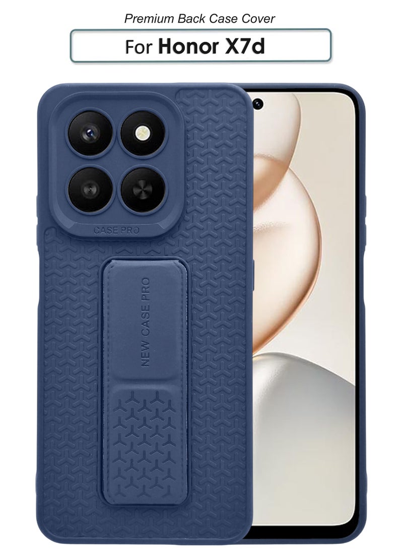 Honor X7d - Blue Semi Soft Self Designed Magnetic Back Stand Case  With Foldable Kickstand & Finger Strap - Image 1