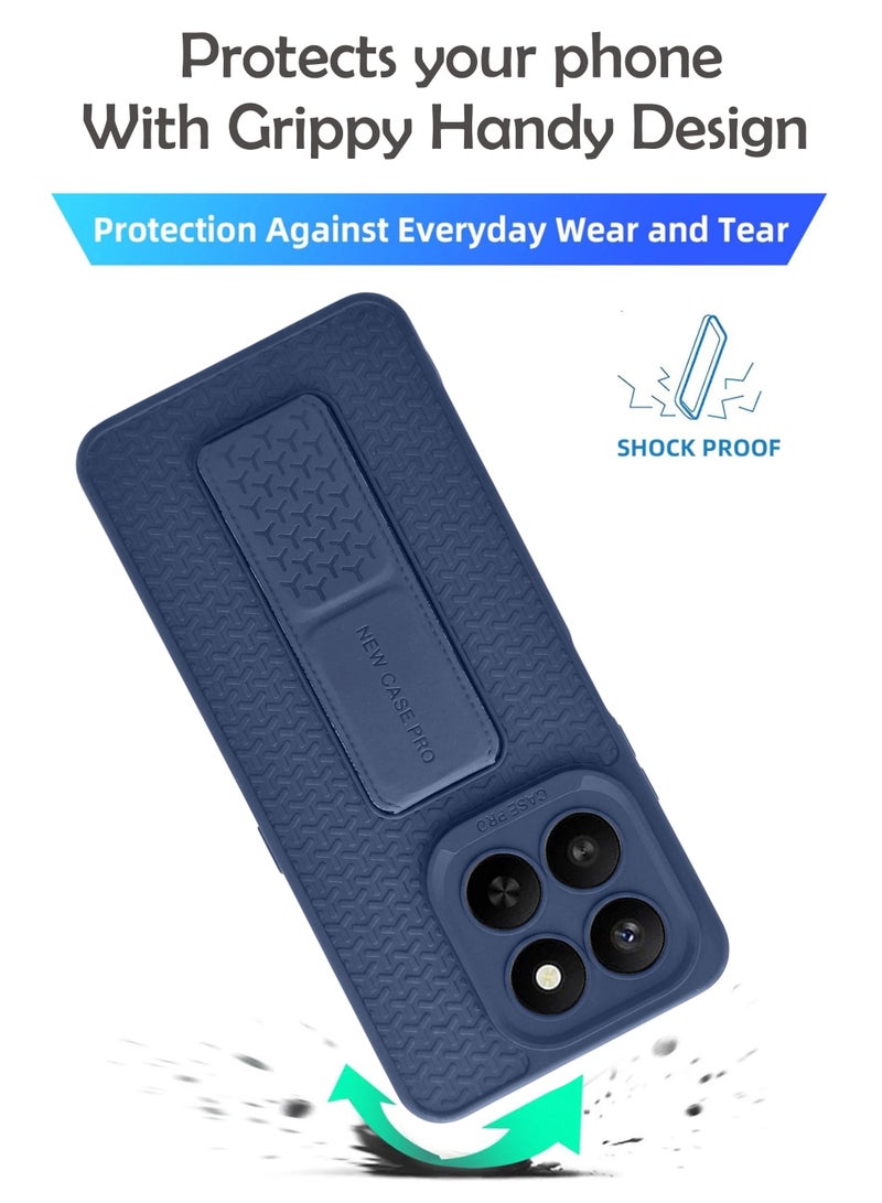 Honor X7d - Blue Semi Soft Self Designed Magnetic Back Stand Case  With Foldable Kickstand & Finger Strap - Image 3