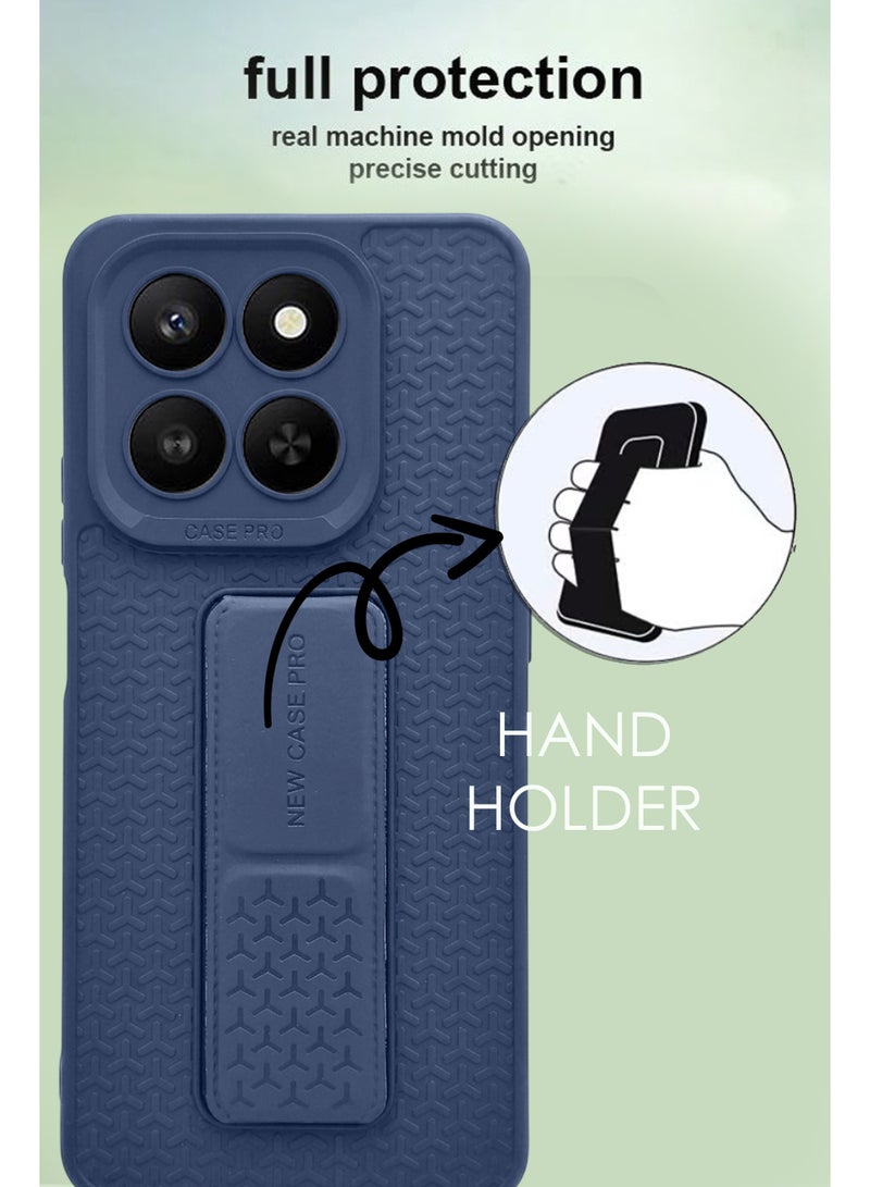 Honor X7d - Blue Semi Soft Self Designed Magnetic Back Stand Case  With Foldable Kickstand & Finger Strap - Image 4