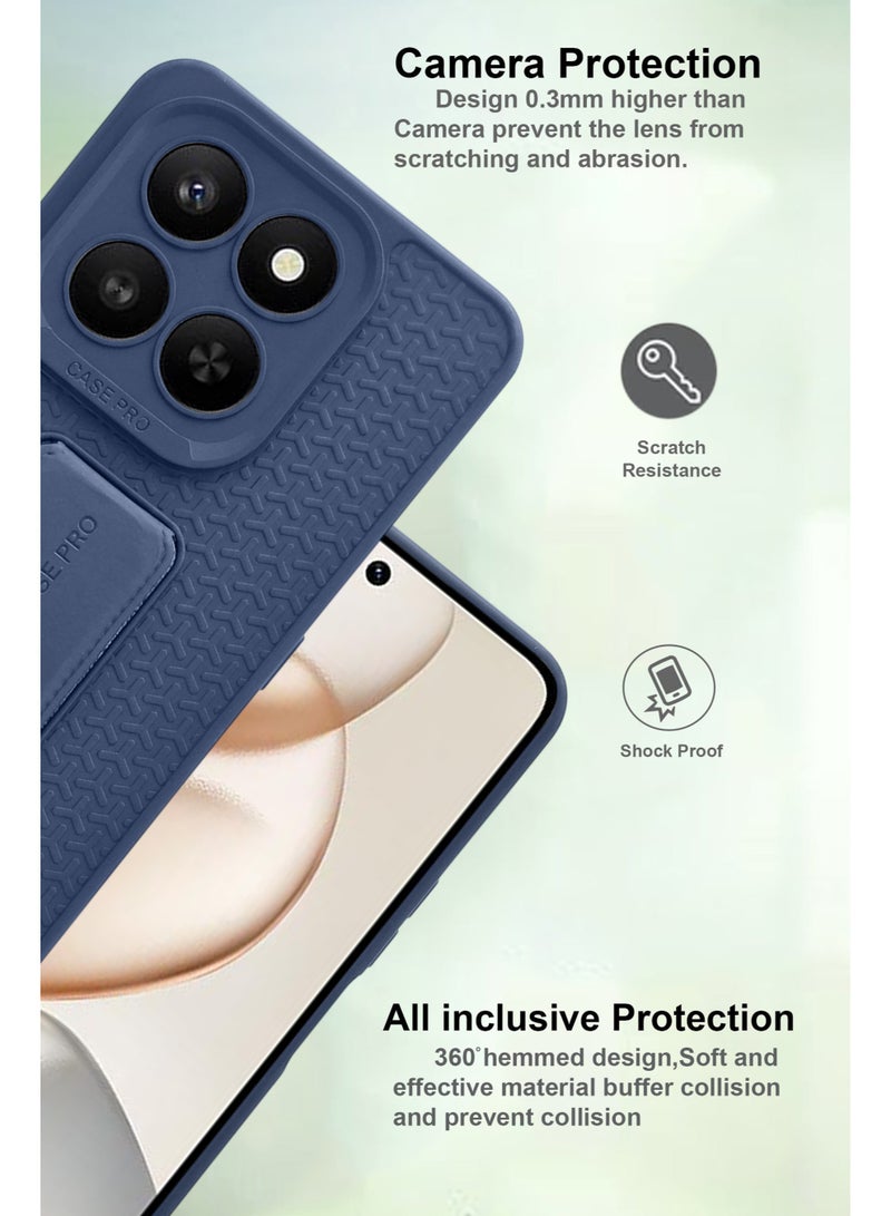 Honor X7d - Blue Semi Soft Self Designed Magnetic Back Stand Case  With Foldable Kickstand & Finger Strap - Image 2
