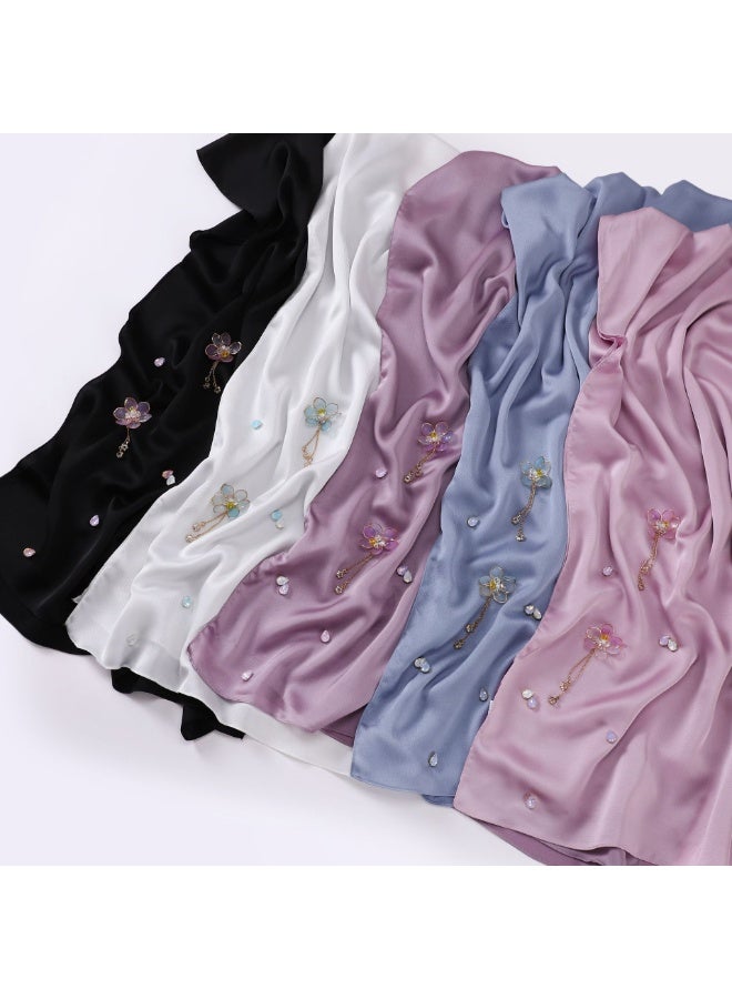 Nariele New Chinese Lotus Satin Chiffon Handmade Flower Headscarf - Image 4