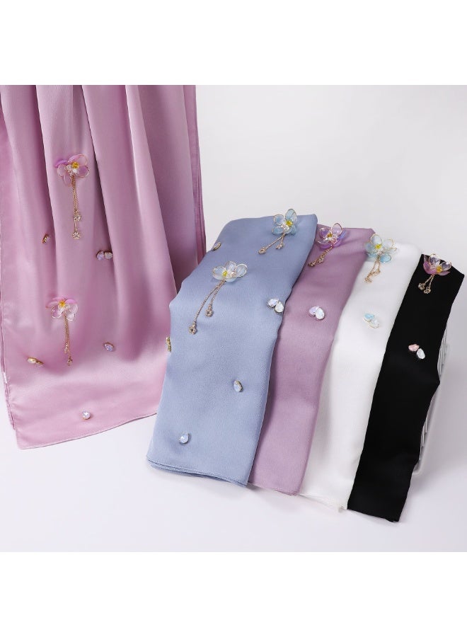 Nariele New Chinese Lotus Satin Chiffon Handmade Flower Headscarf - Image 5