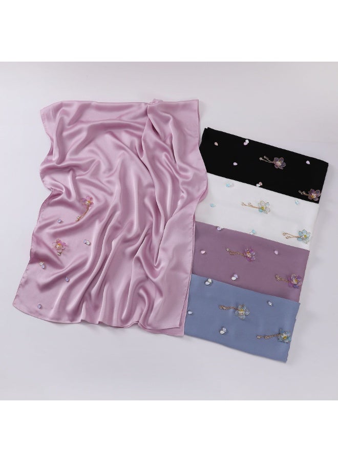 Nariele New Chinese Lotus Satin Chiffon Handmade Flower Headscarf - Image 3