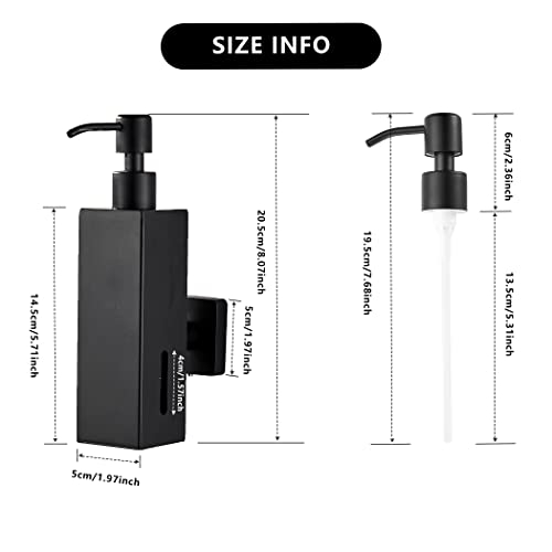 BATHSIR Matte Black Soap Dispenser, Refillable Shower Soap Dispenser Wall Mounted, Stainless Steel Clear Hand Soap Dispenser with Pump for Bathroom Kitchen Sink Dish (Square 200ML) - Image 4