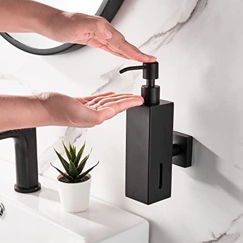 BATHSIR Matte Black Soap Dispenser, Refillable Shower Soap Dispenser Wall Mounted, Stainless Steel Clear Hand Soap Dispenser with Pump for Bathroom Kitchen Sink Dish (Square 200ML) - Image 2