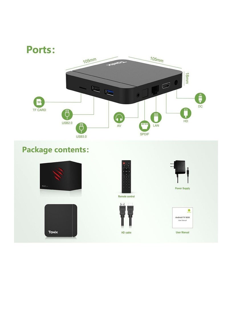 Tanix - Quad Core Android TV Box with 2GB RAM and 16GB ROM - Lot 2G DDR3/16GB eMMC/Yes/100M/HDMI-Compatible 2.1/Android 11 - Image 1
