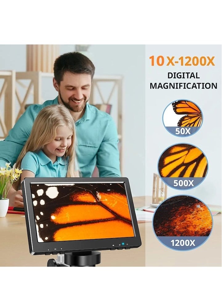 شو وو - طقم مجهر 7 بوصة ميكروسكوب LCD 1200X ميكروسكوب رقمي كاميرا 1080P HD نطاق لحام أداة إصلاح مكبر عملة مع 10 محولات عدسة المجهر الضوئي LED - Image 1