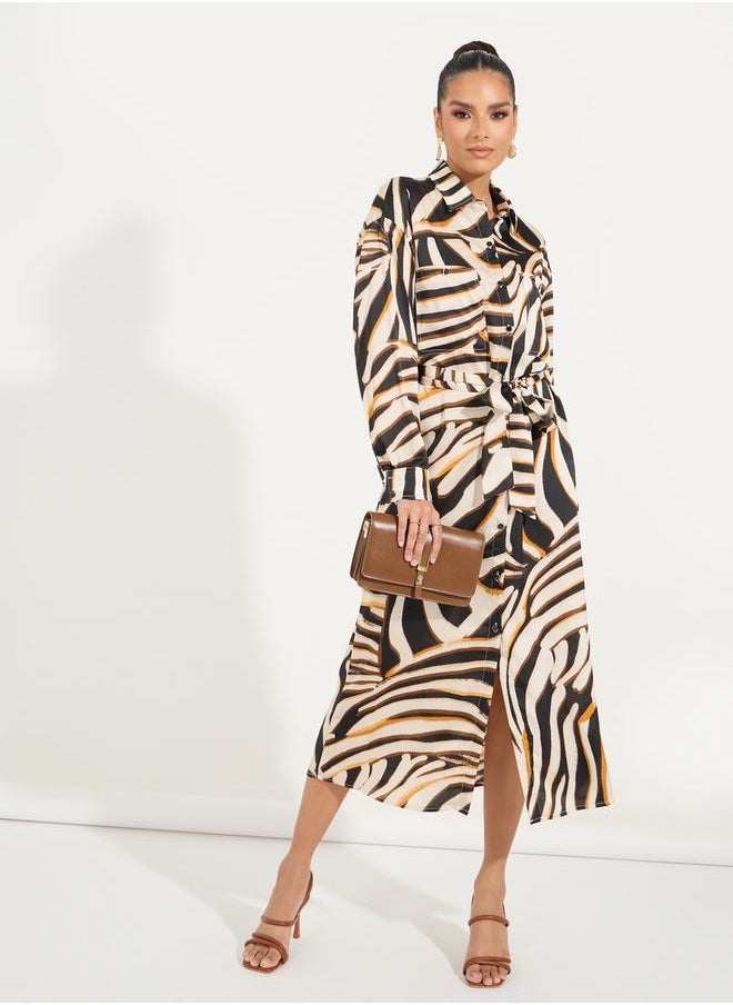 Styli - Animal Print Long Sleeves Shirt Midi Dress - Image 1