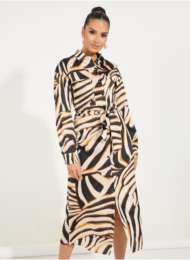Styli - Animal Print Long Sleeves Shirt Midi Dress - Image 1