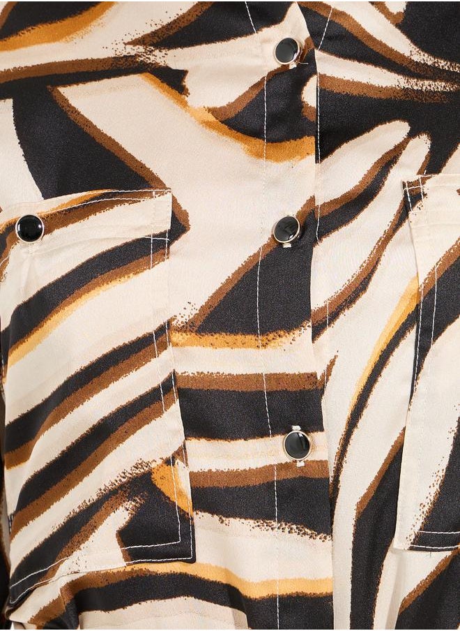 Styli - Animal Print Long Sleeves Shirt Midi Dress - Image 1