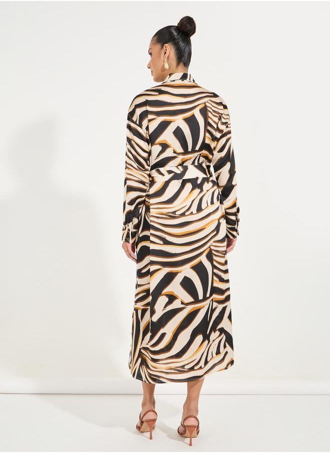 Styli - Animal Print Long Sleeves Shirt Midi Dress - Image 1
