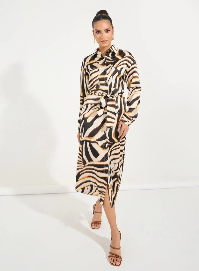 Styli Zebra Print Midi Dress