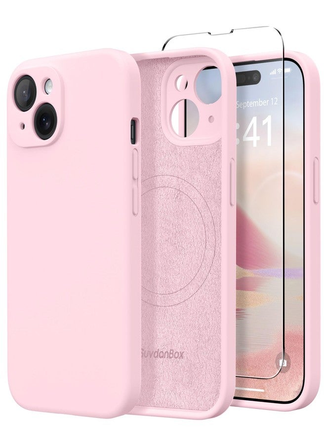 SuydanBox Magnetic for iPhone 14 Case, Compatible with MagSafe, [Full Camera Protection][Screen Protector] Silicone Shockproof Protective Phone Case for iPhone 14 6.1 inch, Chalk Pink - Image 1