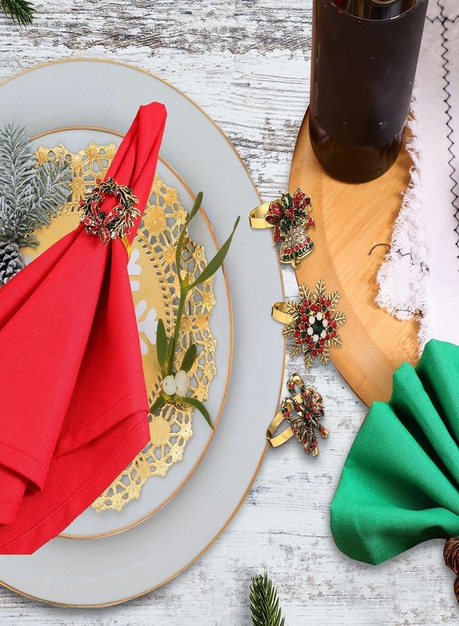 Ziliny 16 Pcs Cotton Christmas Napkins and Rings Set, 8 Washable Thanksgiving Napkins Cloth, 8 Xmas Napkin Rings for Xmas Dinner Party Table Decoration(Retro Style) - Image 4
