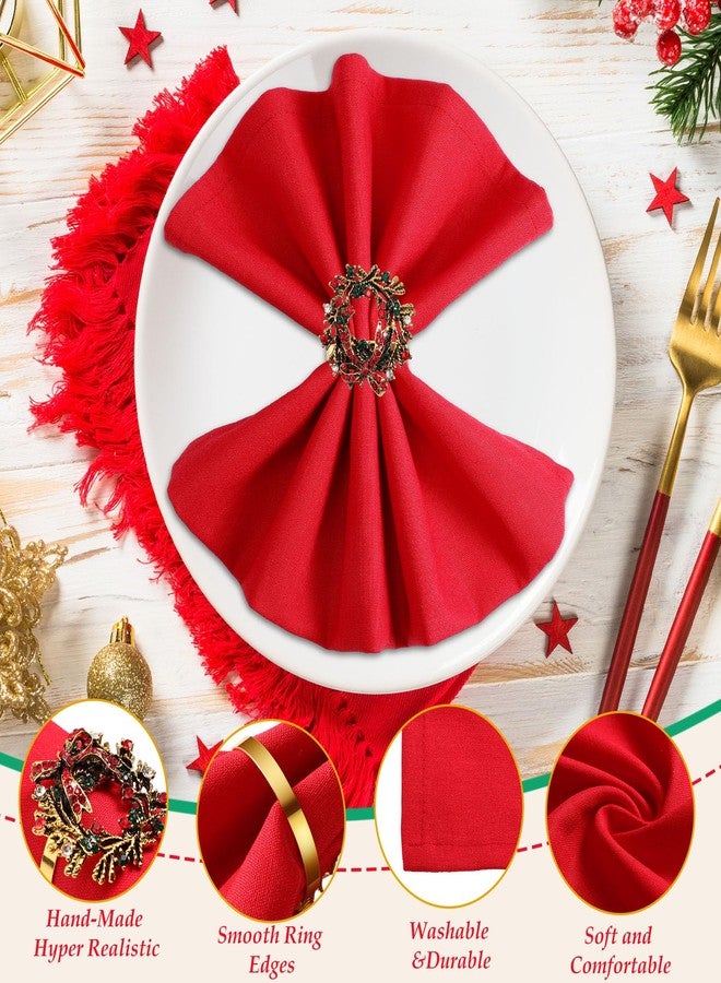 Ziliny 16 Pcs Cotton Christmas Napkins and Rings Set, 8 Washable Thanksgiving Napkins Cloth, 8 Xmas Napkin Rings for Xmas Dinner Party Table Decoration(Retro Style) - Image 5