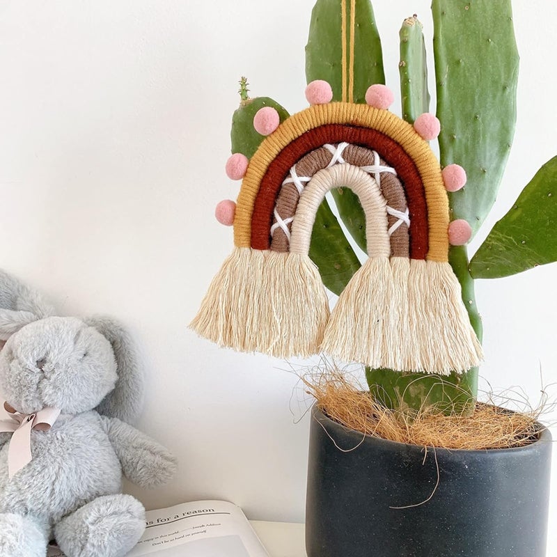 ويوبلز زينة جدارية بألوان قوس قزح مصنوعة يدوياً من المكرمية، هدية مثالية لتزيين المنزل. - Image 3