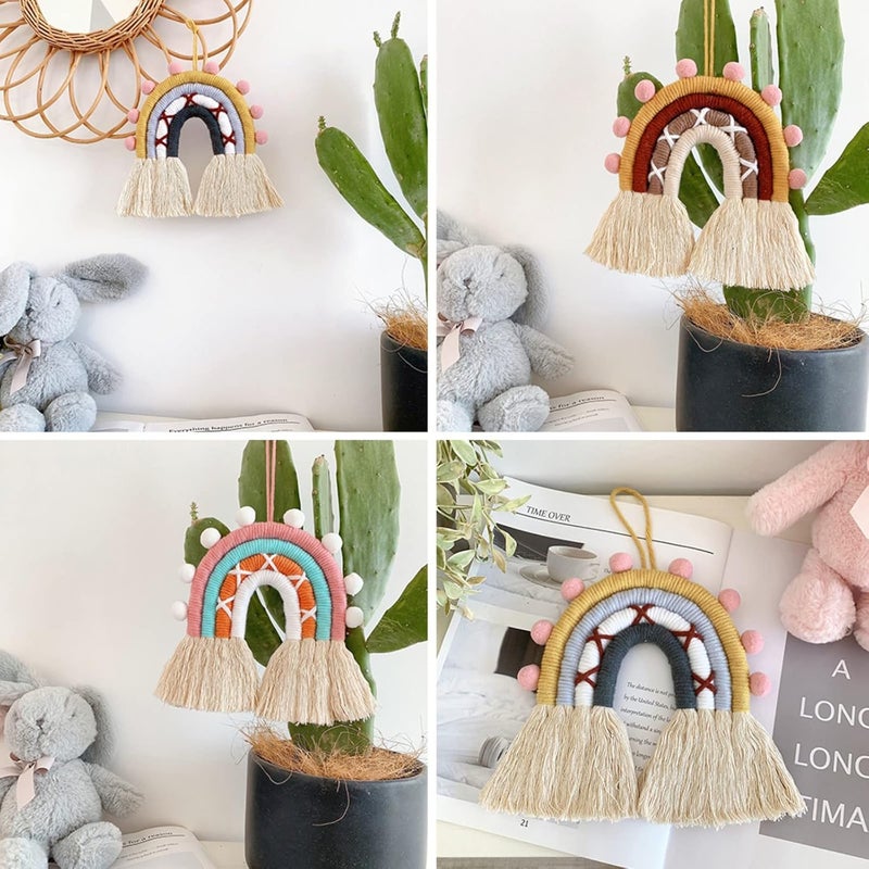 ويوبلز زينة جدارية بألوان قوس قزح مصنوعة يدوياً من المكرمية، هدية مثالية لتزيين المنزل. - Image 4