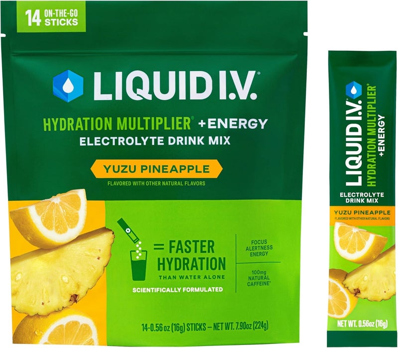 Liquid IV سائل IV مضاعف الترطيب طاقة يوزو أناناس مسحوق مشروب إلكتروليت 1 عبوة 14 حصة - Image 1