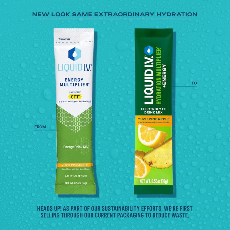 Liquid IV سائل IV مضاعف الترطيب طاقة يوزو أناناس مسحوق مشروب إلكتروليت 1 عبوة 14 حصة - Image 3