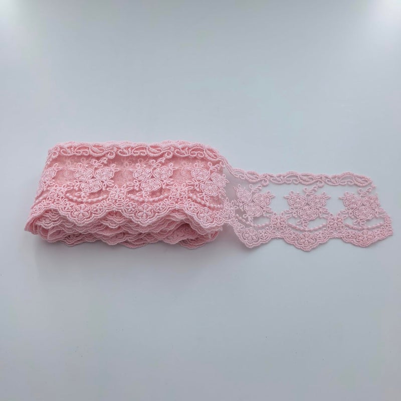 Sourcemall Lace Trim Ribbon, Delicate Crown Ribbon for Crafts Sewing and Bridal Wedding Dress Applique Decorations, 3.3inch Width 5 Yards/Lot (Pink) - Image 4