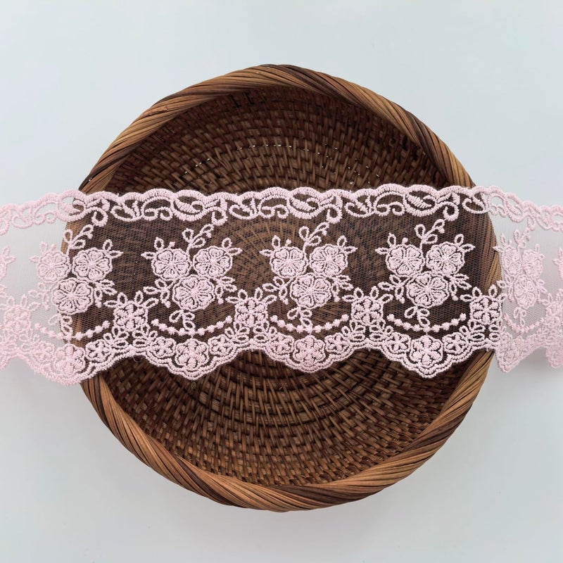 Sourcemall Lace Trim Ribbon, Delicate Crown Ribbon for Crafts Sewing and Bridal Wedding Dress Applique Decorations, 3.3inch Width 5 Yards/Lot (Pink) - Image 2