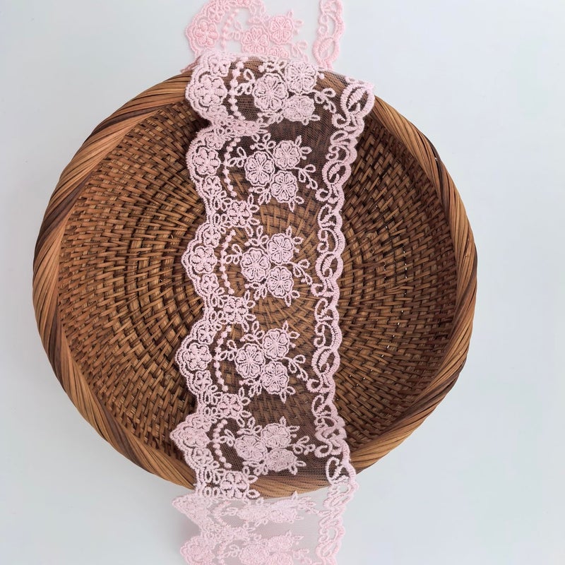 Sourcemall Lace Trim Ribbon, Delicate Crown Ribbon for Crafts Sewing and Bridal Wedding Dress Applique Decorations, 3.3inch Width 5 Yards/Lot (Pink) - Image 3