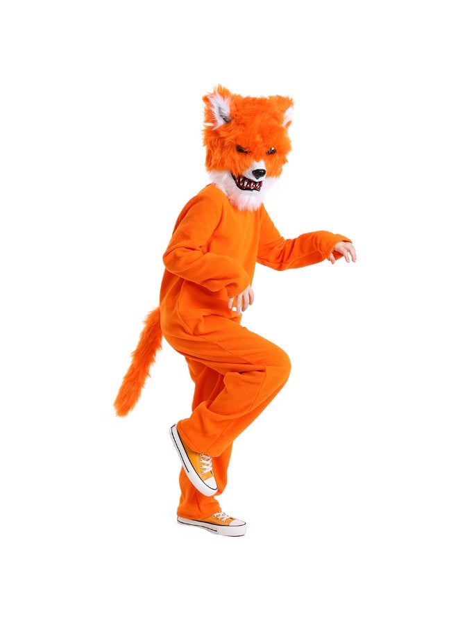 Kids fox Costume With Zippered Outfit Halloween Jumpsuit And Bear Plush And Tail For Carnivals Animal Costume。 - Image 2