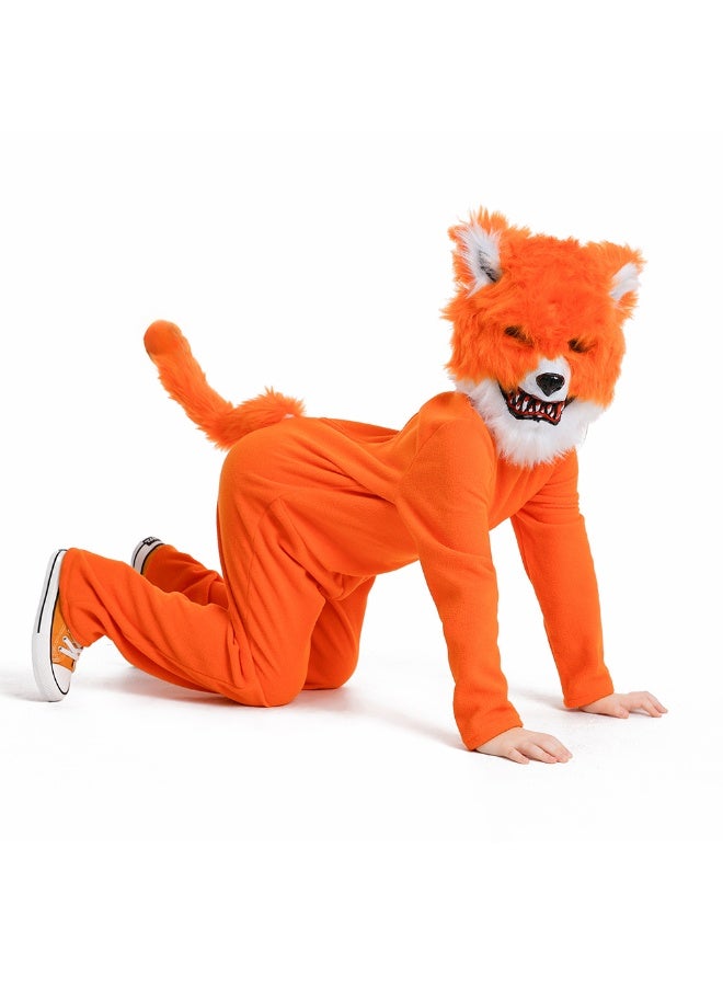Kids fox Costume With Zippered Outfit Halloween Jumpsuit And Bear Plush And Tail For Carnivals Animal Costume。 - Image 3
