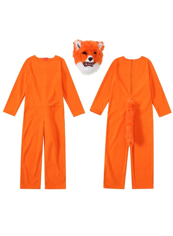 Kids fox Costume With Zippered Outfit Halloween Jumpsuit And Bear Plush And Tail For Carnivals Animal Costume。 - Image 4