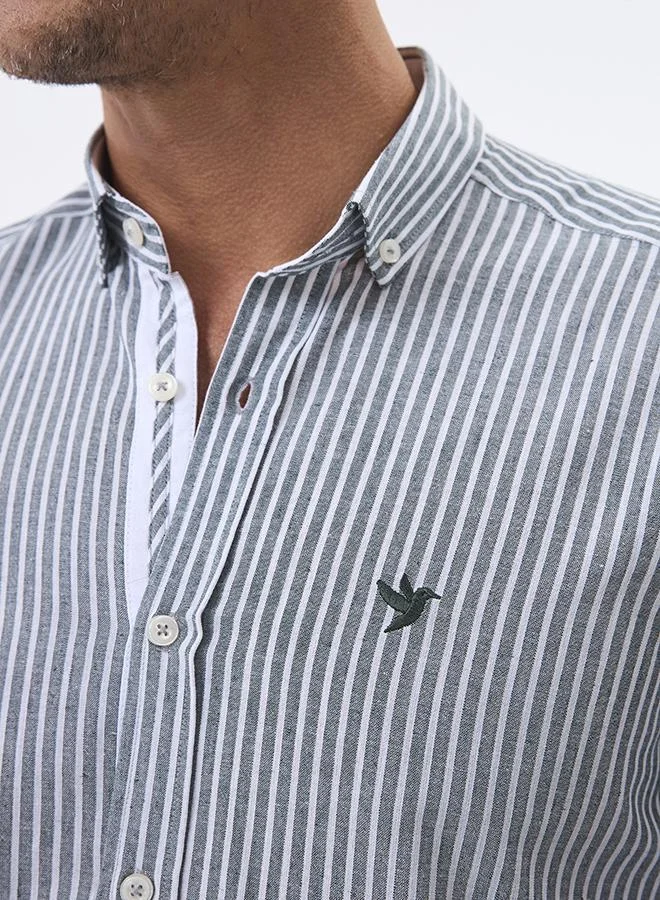 FELIX HARDY Khaki Linen Blended Striped Shirt for Men for Men | Best Price UAE