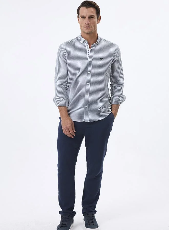 FELIX HARDY Khaki Linen Blended Striped Shirt for Men for Men | Best Price UAE