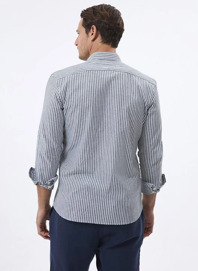FELIX HARDY Khaki Linen Blended Striped Shirt for Men for Men | Best Price UAE