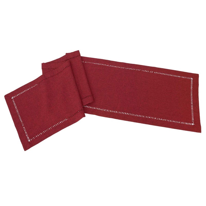 Grelucgo Large Handmade Hemstitched Polyester Rectangle Table Runners  Cranberry 14x120 inch - Image 3