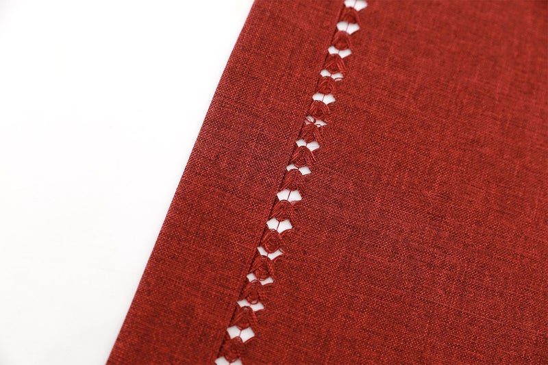 Grelucgo Large Handmade Hemstitched Polyester Rectangle Table Runners  Cranberry 14x120 inch - Image 5