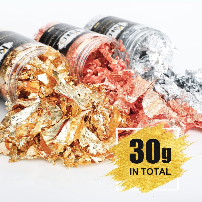 kinno Gold Leaf Flakes Kit, 30g Gold Foil Gilding Flakes for Resin Jewelry Making,Painting Arts, Crafts, Nail Art,Craft - Image 2