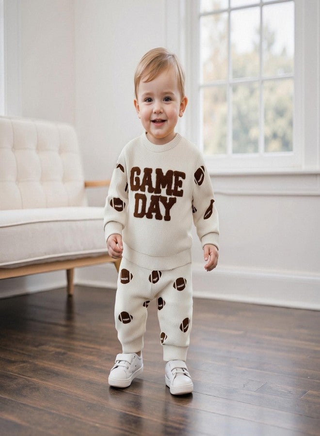 طقم ملابس كرة قدم للأطفال الرضع من الأولاد، سترة بأكمام طويلة مطبوعة بنمط الرجبي، بنطال رياضي بخصر مطاطي، ملابس مناسبة ليوم المباريات الخريفية (بيج، 2-3 سنوات) - Image 5