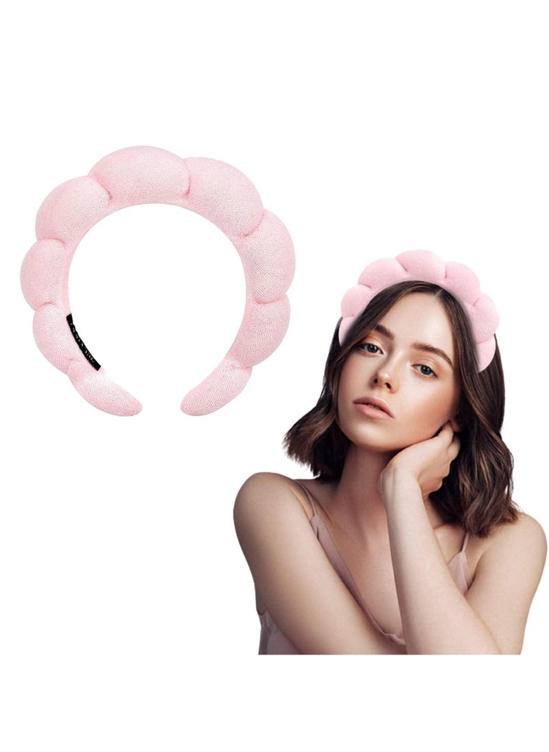 Sweet seven Sponge & Terry Towel Cloth Fabric Head Band for Skincare Mimi and Co Spa Headbands for Women Headbands for Washing Face Shower Hair Accessories Soft & Absorbent Materials Hair Accessories(Pink)  - Image 1