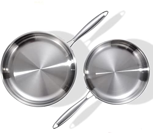 DELARLO Tri-Ply Stainless Steel Pan Set, 9" & 11",Compatible with All Cooktops Up to 600℉, Stainless Steel Frying Pan Set, Durable, Fast Even Heat, Cooking Pans, Kitchen Cookware Set, Skillet Set of 2 - Image 1