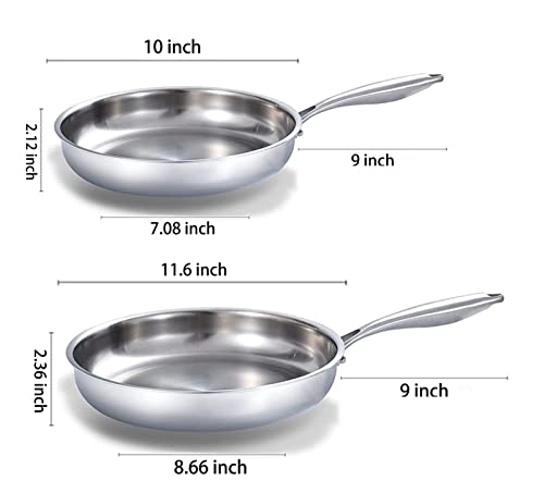 DELARLO Tri-Ply Stainless Steel Pan Set, 9" & 11",Compatible with All Cooktops Up to 600℉, Stainless Steel Frying Pan Set, Durable, Fast Even Heat, Cooking Pans, Kitchen Cookware Set, Skillet Set of 2 - Image 5